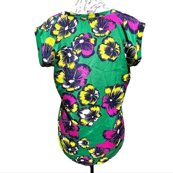 J. Crew -1518 Green Pink Tropical Floral Scoop Neck Sleeveless Blouse Top Size 6 - Picture 3 of 7